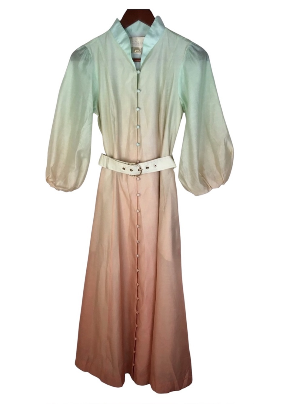 Mestiza Valencia Ombre Linen Blend Butterfly Sleeve Belted Midi Dress Size 6.